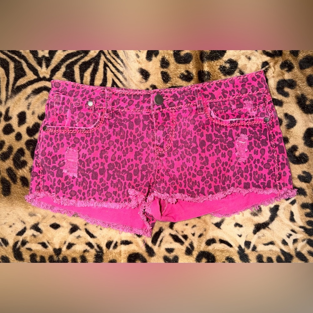Forever 21 Pink Leopard Jean Shorts
